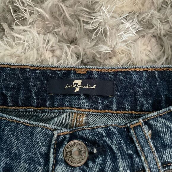 7 For All Mankind Denim Mini Skirt Jean Skirt Medium Wash Distressed Size 24 - Picture 3 of 7